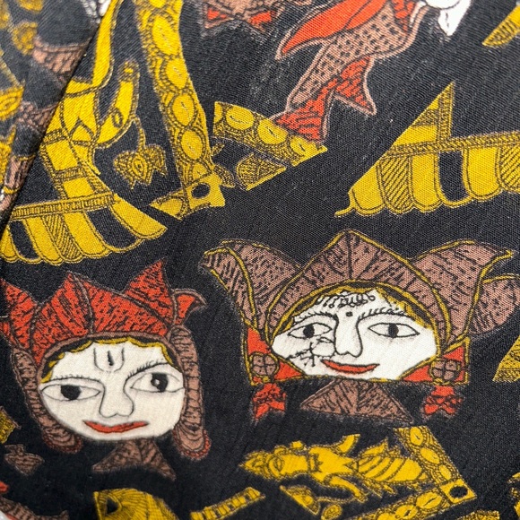 Marsha Brander For Componix Wide Leg Gaucho Pants 14 Funky Art Faces Rayon 80s L - Picture 11 of 14